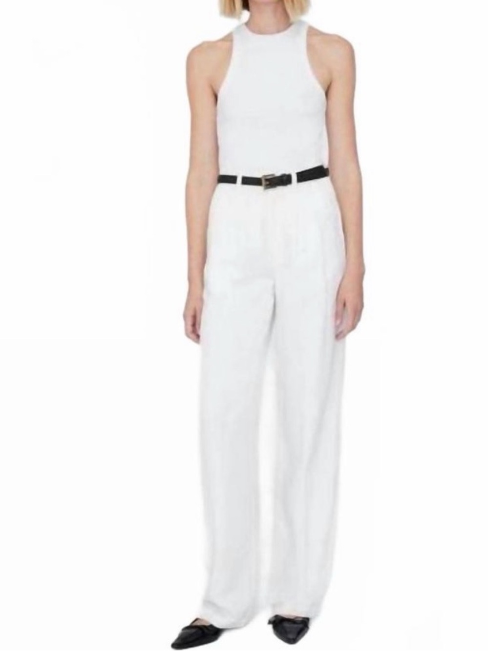 Anine Bing Carrie White Linen/Lyocell Blend Trouser Pant Lined Wide-Leg Sz 40/10